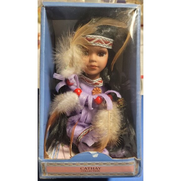 Native American/Indian Princess Porcelain Doll 6" By Cathay Collection In Soft P - Picture 1 of 4